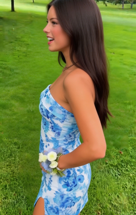 Chic Homecoming Dress Strapless Hugging Slit Back to School Outfits Party Dress D6737