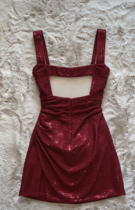 Chic Homecoming Dress Spaghetti Strap Sequins Back to School Outfits Party Dress D6738