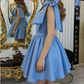 Chic Homecoming Dress Square Bowknot Pleated Back to School Outfits Party Dress D6742