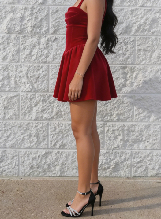 Chic Homecoming Dress Square Pleated Back to School Outfits Party Dress D6744