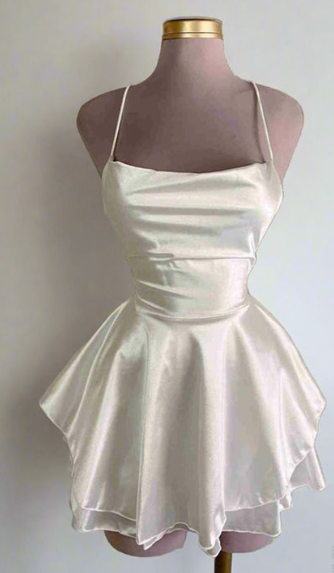 Chic Homecoming Dress Spaghetti Strap Pleated Back to School Outfits Party Dress D6746