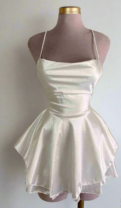 Chic Homecoming Dress Spaghetti Strap Pleated Back to School Outfits Party Dress D6746