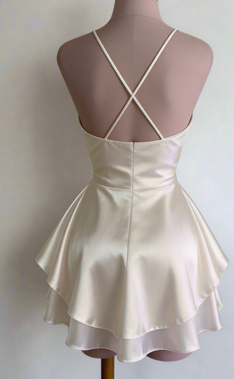 Chic Homecoming Dress Spaghetti Strap Pleated Back to School Outfits Party Dress D6746