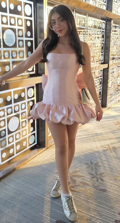 Chic Homecoming Dress Strapless Pink Bowknot Back to School Outfits Party Dress D6747