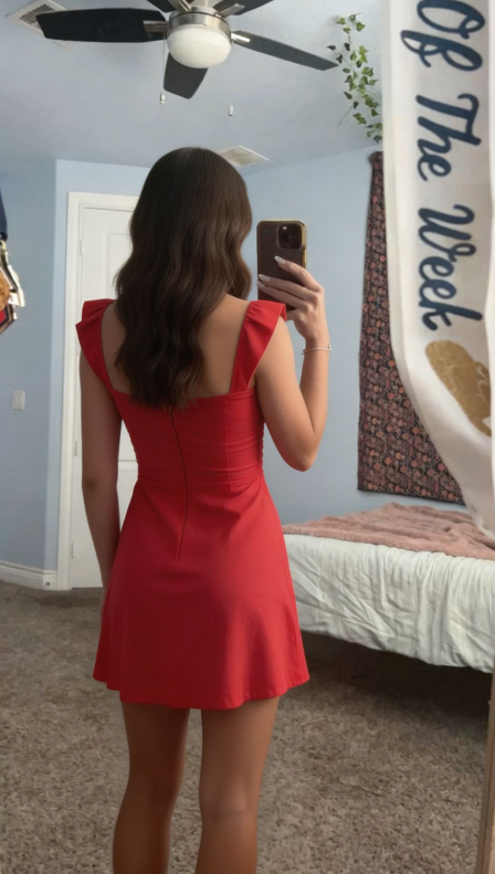 Chic Homecoming Dress Spaghetti Strap Red Back to School Outfits Party Dress D6748