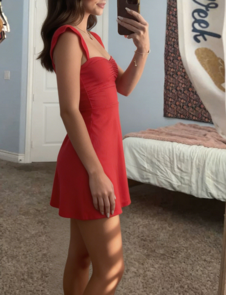 Chic Homecoming Dress Spaghetti Strap Red Back to School Outfits Party Dress D6748