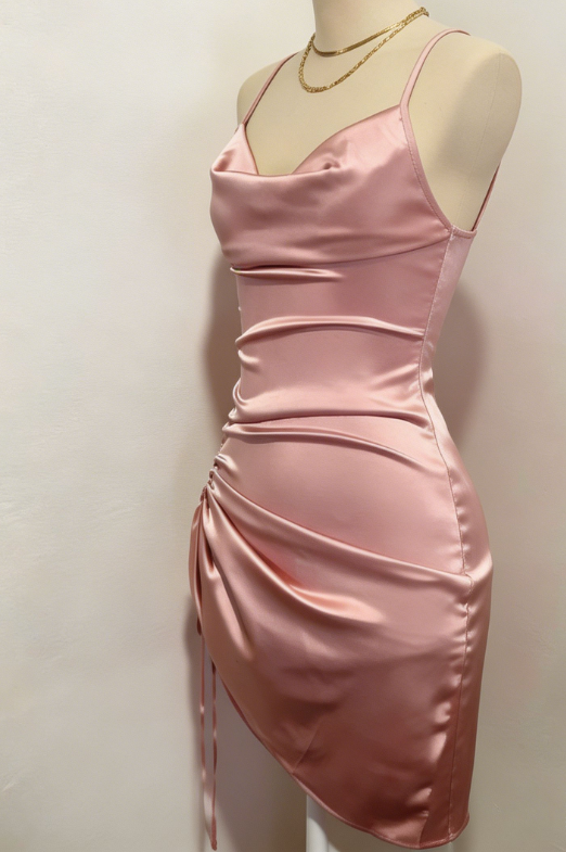 Chic Homecoming Dress Spaghetti Strap Pleated Pink Back to School Outfits Party Dress D6750