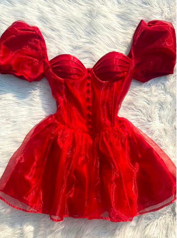 Chic Homecoming Dress Puff Sleeves Sweetheart Tulle Back to School Outfits Party Dress D6753