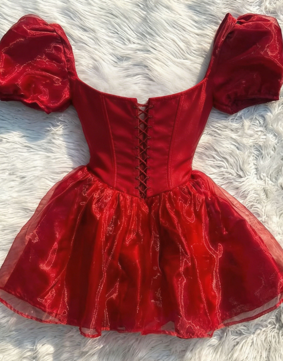 Chic Homecoming Dress Puff Sleeves Sweetheart Tulle Back to School Outfits Party Dress D6753