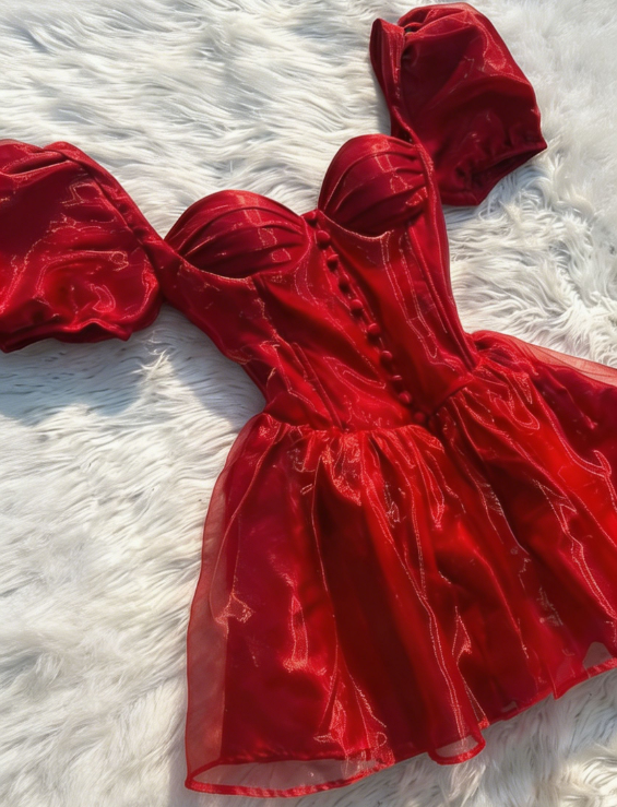 Chic Homecoming Dress Puff Sleeves Sweetheart Tulle Back to School Outfits Party Dress D6753