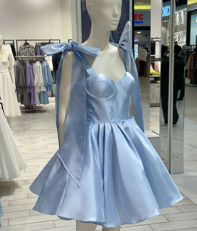 Chic Homecoming Dress Sweetheart Bowknot Pleated Back to School Outfts Party Dress D6754