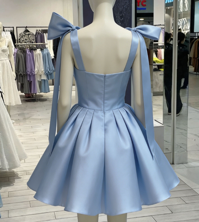 Chic Homecoming Dress Sweetheart Bowknot Pleated Back to School Outfts Party Dress D6754