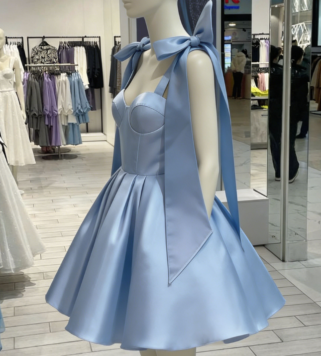 Chic Homecoming Dress Sweetheart Bowknot Pleated Back to School Outfts Party Dress D6754