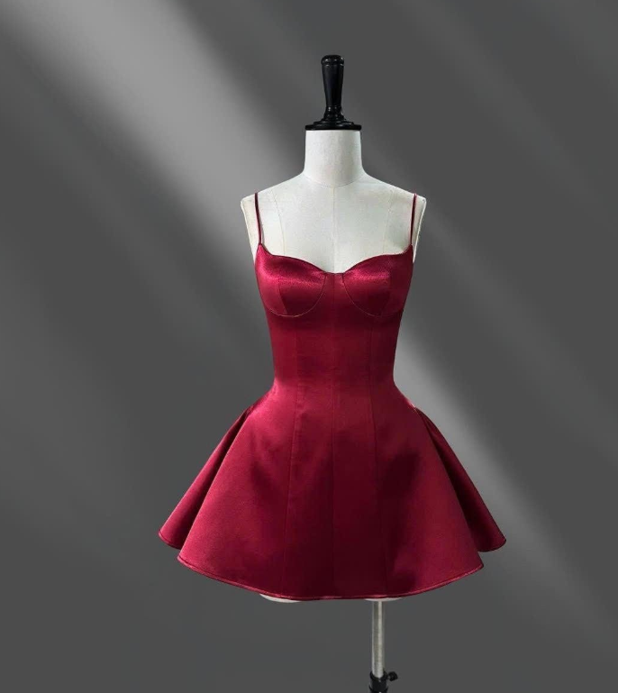 Chic Homecoming Dress Spaghetti Strap Pleated Back to School Outfits Party Dress D6756