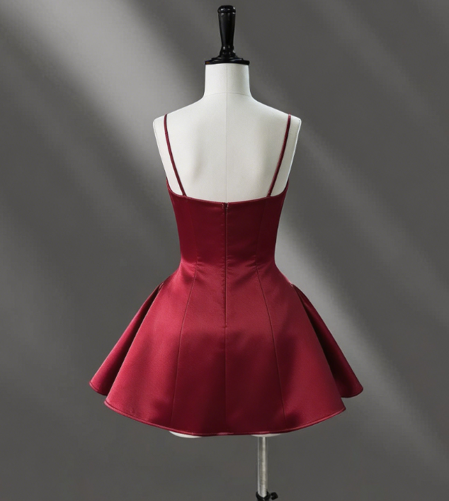 Chic Homecoming Dress Spaghetti Strap Pleated Back to School Outfits Party Dress D6756