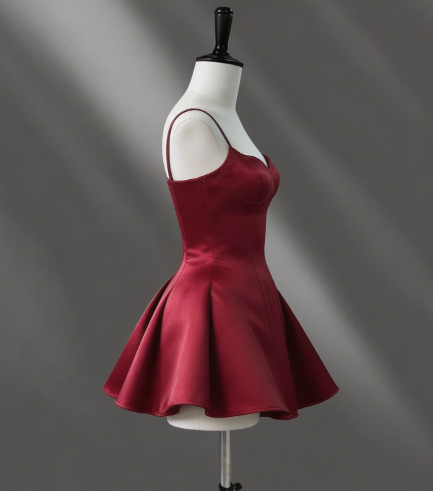 Chic Homecoming Dress Spaghetti Strap Pleated Back to School Outfits Party Dress D6756