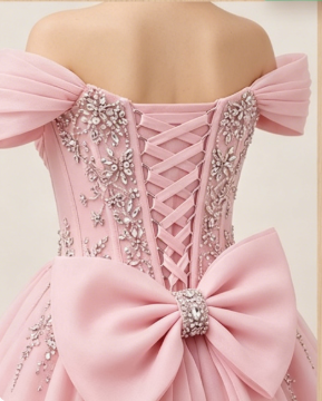 Chic Homecoming Dress Off the Shoulder Pleated Rinestone Hi-Lo Bowknot Back to School Outfts Party Dress D6757