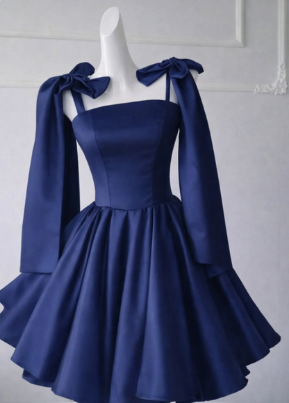 Chic Homecoming Dress Square Pleated Bowknot Back to School Outfts Party Dress D6758