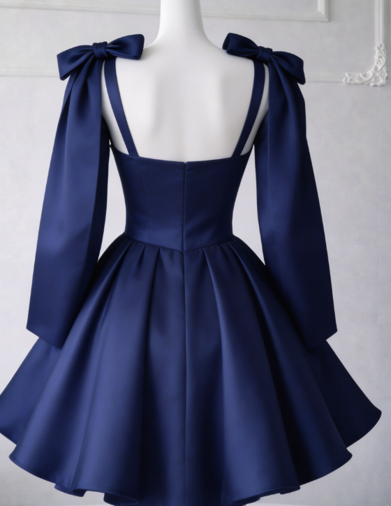 Chic Homecoming Dress Square Pleated Bowknot Back to School Outfts Party Dress D6758