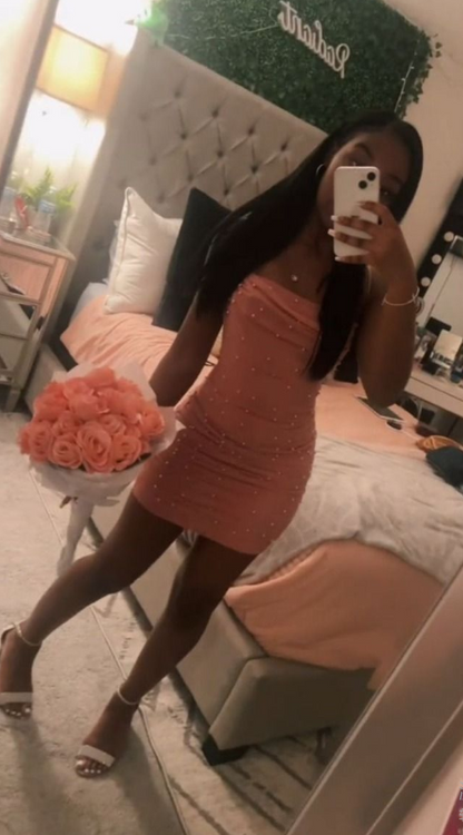Chic Homecoming Dress Strapless Pleated Pearl Back to School Outfts Party Dress D6760