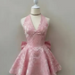 Chic Homecoming Dress V Neck Pleated Bowknot Back to School Outfits Party Dress D6762