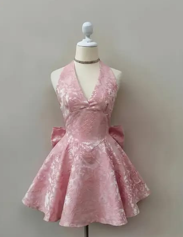 Chic Homecoming Dress V Neck Pleated Bowknot Back to School Outfits Party Dress D6762