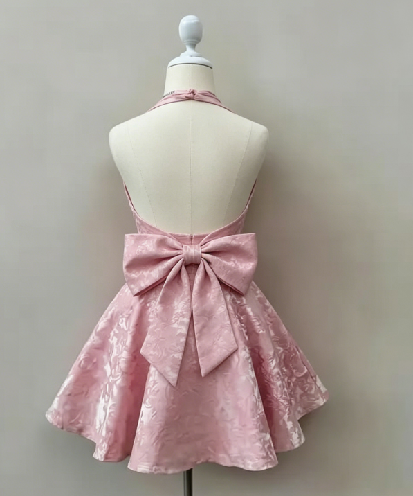 Chic Homecoming Dress V Neck Pleated Bowknot Back to School Outfits Party Dress D6762
