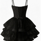 Chic Homecoming Dress V Neck Tulle Cascade Applique Black Back to School Outfts Party Dress D6763