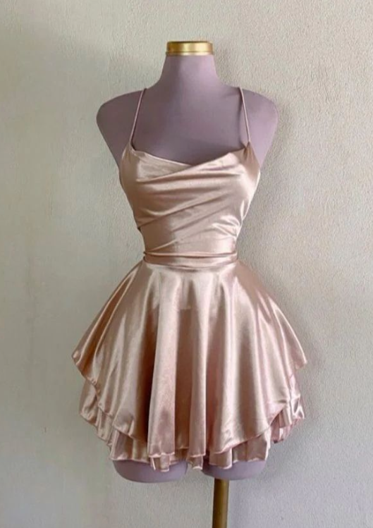New Homecoming Dress Spaghetti Strap Pleated Back to School Outfts Party Dress D6768