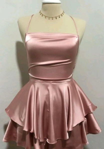 New Homecoming Dress Spaghetti Strap Pleated Back to School Outfts Party Dress D6769