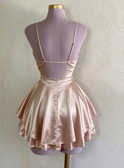 New Homecoming Dress Spaghetti Strap Pleated Back to School Outfts Party Dress D6768