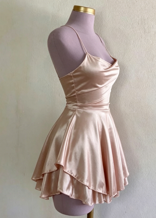 New Homecoming Dress Spaghetti Strap Pleated Back to School Outfts Party Dress D6768