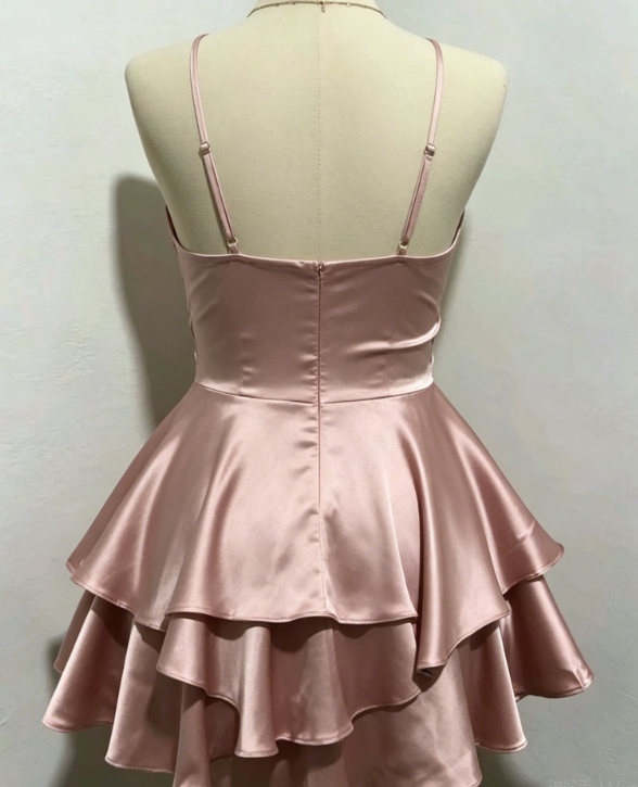 New Homecoming Dress Spaghetti Strap Pleated Back to School Outfts Party Dress D6769