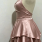 New Homecoming Dress Spaghetti Strap Pleated Back to School Outfts Party Dress D6769