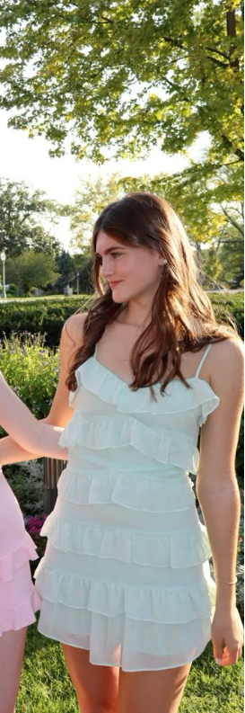 New Homecoming Dress Spaghetti Strap Flouncing Cascade Back to School Outfts Party Dress D6772