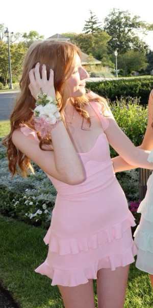 New Homecoming Dress Sheer Strap Flouncing Hugging Back to School Outfts Party Dress D6773