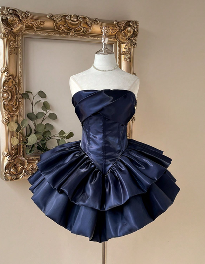 Elegant Homecoming Dress Strapless Cascade Back to School Outfits Party Dress D6789