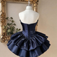 Elegant Homecoming Dress Strapless Cascade Back to School Outfits Party Dress D6789