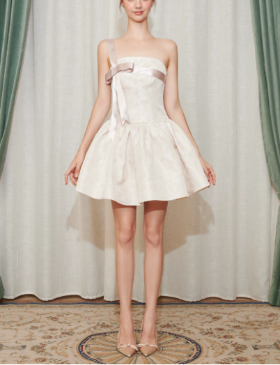 Elegant Homecoming Dress Strapless Pleated Soutache Back to School Outfits Party Dress D6791
