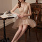 Elegant Homecoming Dress V Neck Tulle Bowknot Back to School Outfits Party Dress D6793