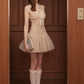 Elegant Homecoming Dress V Neck Tulle Bowknot Back to School Outfits Party Dress D6793