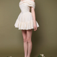 Elegant Homecoming Dress Off the Shoulder Flouncing Pleated Back to School Outfits Party Dress D6795