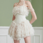 Elegant Homecoming Dress Halter Lace Pearl Back to School Outfits Party Dress D6796