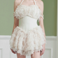 Elegant Homecoming Dress Halter Lace Pearl Back to School Outfits Party Dress D6796