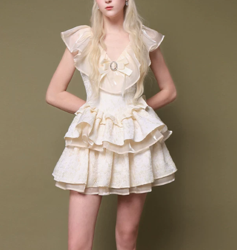 Elegant Homecoming Dress V Neck Rinestone Cascade Back to School Outfits Party Dress D6797