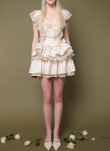 Elegant Homecoming Dress V Neck Rinestone Cascade Back to School Outfits Party Dress D6797
