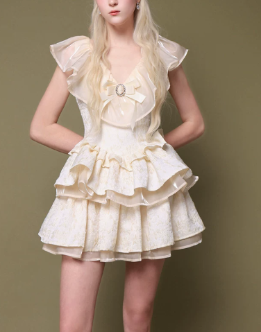 Elegant Homecoming Dress V Neck Rinestone Cascade Back to School Outfits Party Dress D6797