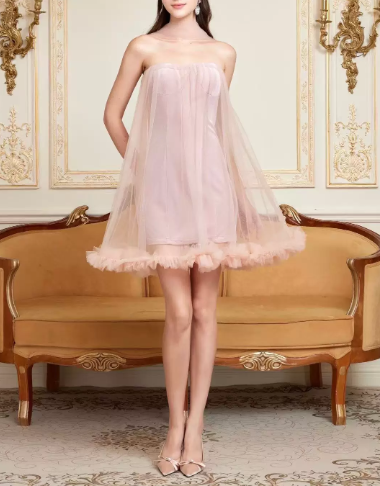 Elegant Homecoming Dress Strapless Tulle Back to School Outfits Party Dress D6799