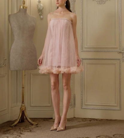 Elegant Homecoming Dress Strapless Tulle Back to School Outfits Party Dress D6799