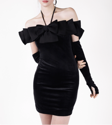 Elegant Homecoming Dress Off the Shoulder Black Bowknot Back to School Outfits Party Dress D6802